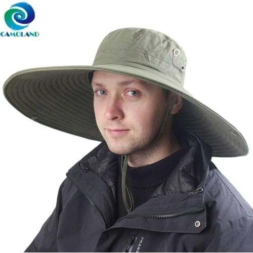 CAMOLAND 16cm Long Wide Brim Hiking Fishing Hats For Women Men Breathable Bucket Hat Male Summer Anti UV Sun Caps
