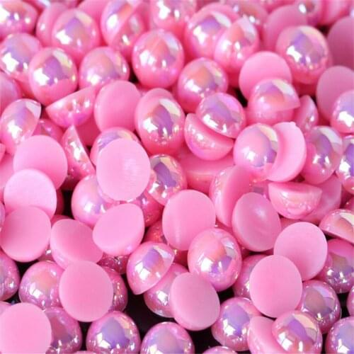 Size 1.5mm-12mm Bling Pink AB Color Flatback Pearl DIY ABS Plastic Imitation Half Pearl Beads For Nail Arts Decoration Craft