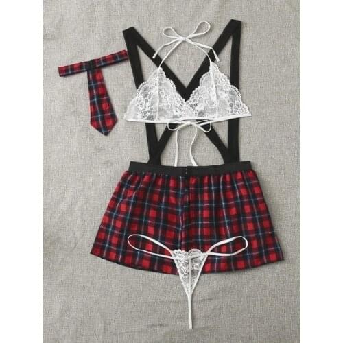 Role Play Student Sexy Lingerie See Through School Girl Uniform Suit Hot Erotic Elastic Cross Shoulder Strap Temptation Costumes