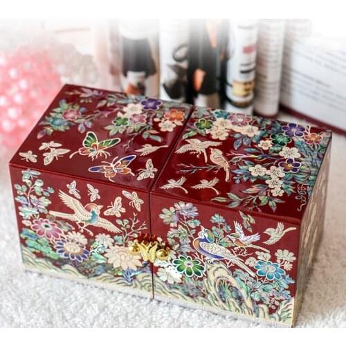 Hand Made Abalone Shell-linlaid Mosaic Jewelry Box Storage Lacquerware Lacquer Arts with Lock 18.4 x 9 x 9.2cm Wedding Gift