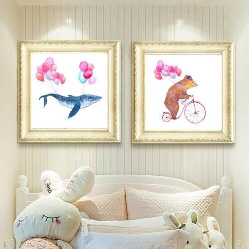 Nordic Canvas Painting Whale Bear Pink Balloon Poster Wall Art Picture For Kids Bedroom Warm Home Decor Canvas Painting