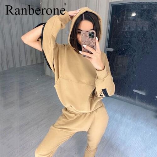 Two Piece Outfits Tracksuit Wives Sexy Back Zipper Hoodies Sweatshirt And Pocket Sweatpants Women Sport Suit Solid Sportswear