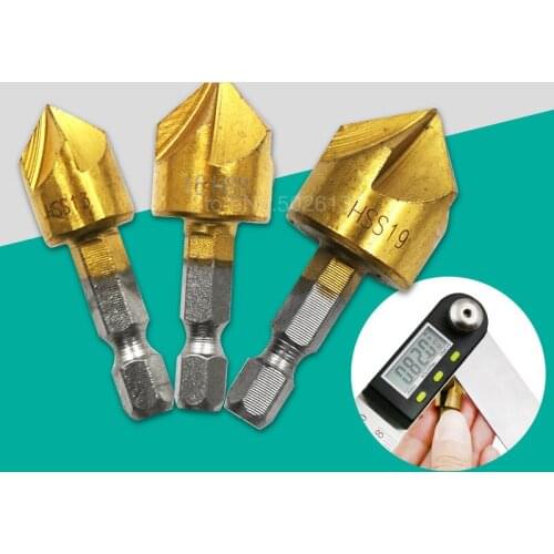 3pcs 6pcs HSS Chamfer Countersink Chamfer Drill Bit 1/4" Hex Shank 90 Degree Wood Chamfering Cutter 6mm-19mm