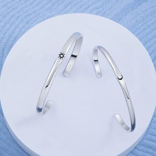 Thaya Silver Color Black Enamel Moon&Sun Bangles For Women Bangles Bracelet 2020 Charms Fashion Bracelet Couple Jewelry Gift