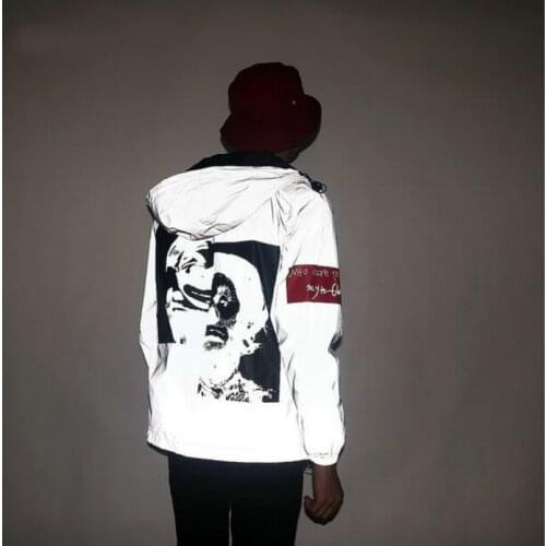 April MOMO Men 3m Reflective Windbreaker Jackets Streetwear Hip Hop Mens College Hooded Fluorescent Night Shiny Waterproof Coat