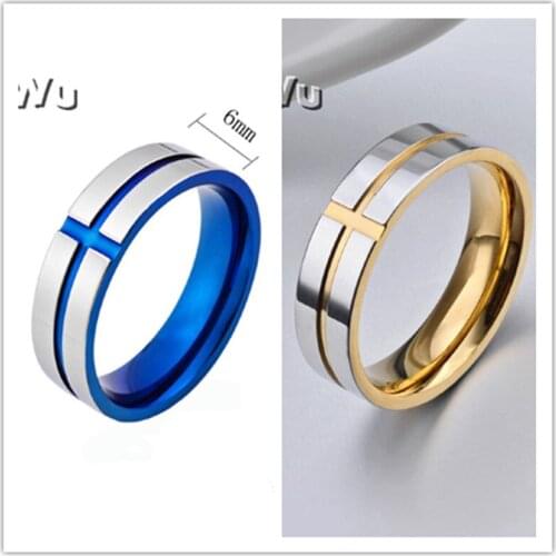 Yingwu Fashion Classic Religious Stainless Steel Cross Rings Men Jewelry Titanium Steel Silver Gold Wedding Finger Ring
