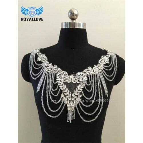 10 pcs /lot handmade blingbling off-white flower designs shoulder bolero crystal neck trim appliques sew on wedding dress