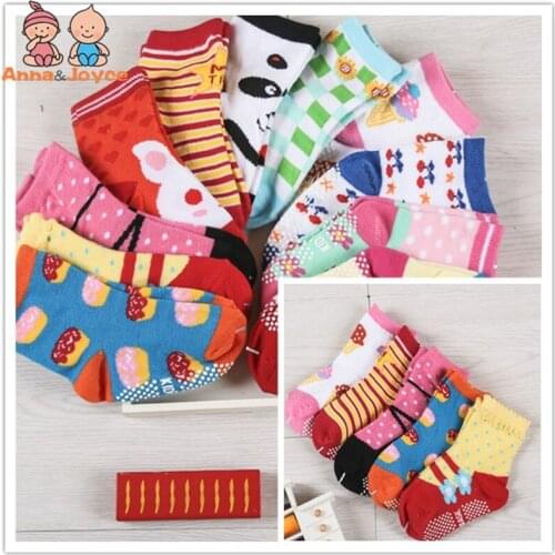 12Pairs/lot Cotton Childrens Anti-slip Boat Socks Low Cut Floor Sock For Kid With Rubber Grips Four Season 1-3Y