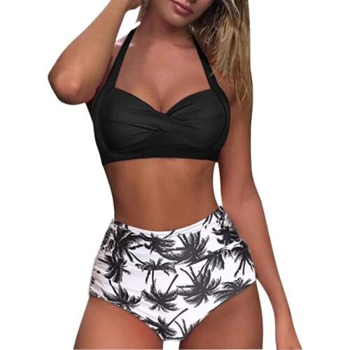 2021 Vintage Retro Bikini Swimsuit Two Piece High Waist Sexy Push Up Swimwear Women Bathing Suit Beachwear Plus Size 2XL