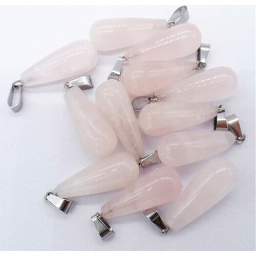 50Pcs 25x10mm Wholesale Natural Rose Quartz Teardrop Pendant Bead DIY Earrings Handmade Jewelry Accessories S666