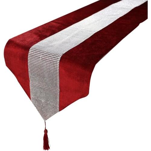 8 Colors Hot Diamante Table Runner Thick Velvet Chenille Satin Tasseled Edge Table Decors Wedding Party Decorations Supply