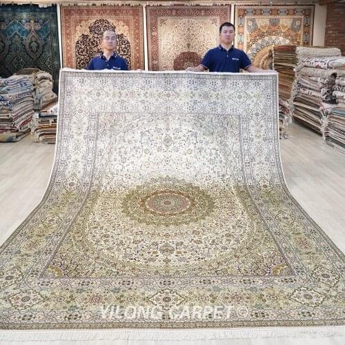 YILONG 8'x10' Antique Persian Silk Rug Colorful Medallion Persian Handmade Carpet (YJH250A)