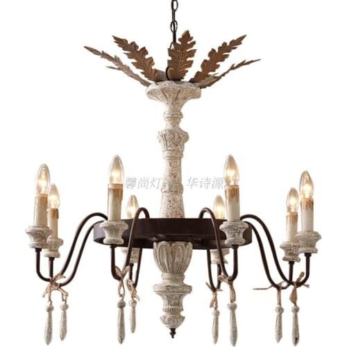 American country retro wooden chandelier carved iron dining room living room decorative chandelier