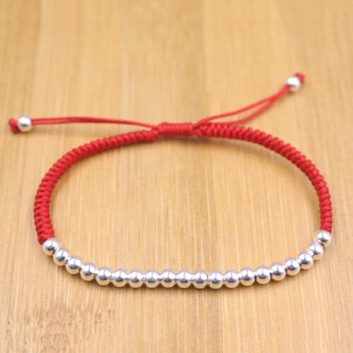 Real Silver Bracelet For Women Man Female Girl Gift Red Rope Weave DIY 4mm Bead Knitted Luck Bracelet