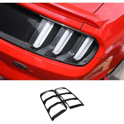 QHCP Car Outside Taillight Decorative Frame Cover 1pair Chromed Carbon Fiber Trim Protective Sticker for Ford Mustang 2015-2017