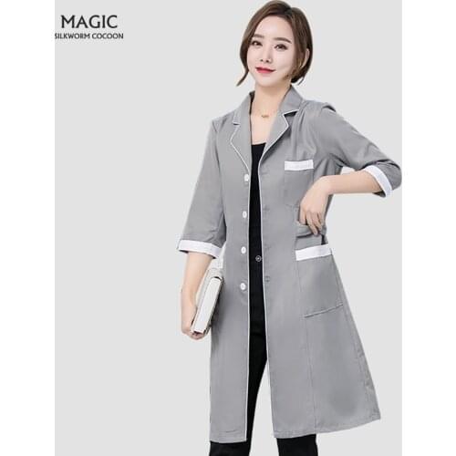 Long Coat High grade solid color slim simple anti-wrinkle spa uniform beauty salon uniform laboratory pet shop scrub overalls