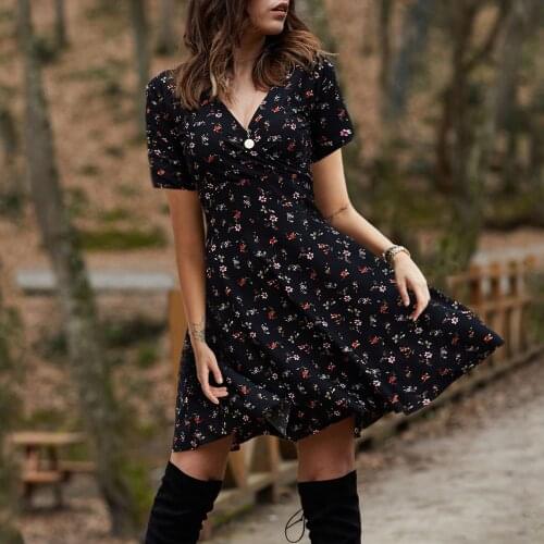 DUISNENA boho dress floral print women dresses v-neck summer dress big swing mini dress robe vestidos