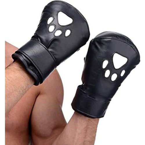 Gay Sex Shop Leather Bondage Handcuffs Gloves BDSM Men Puppy Play Dog Slave Hand Restraints Cuffs Sex Toys for Fetish Men Gay