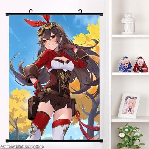 Game Genshin Impact Amber Lovely Girl Cosplay Poster Wall Scroll Painting Mural Fashion Home Decor Collection Art Gift