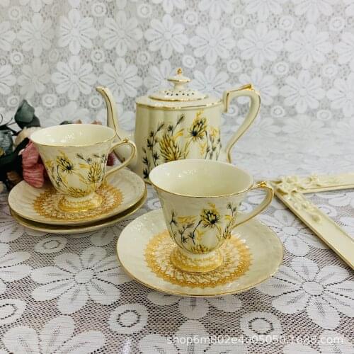 Retro cream wheat hand-painted Phnom Penh ceramic coffee pot Cup plate luxury super American European palace style