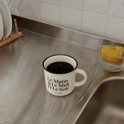 Korean Style Niche Coffee Shop Retro French Ceramic Handle Mug Breakfast Milk Coffee Cup Letter Water Cup Couple Cup