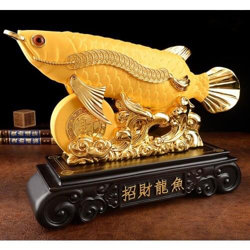 2020 HOME OFFICE COMPANY SHOP TALISMAN RECRUIT MONEY BRING WEALTH GOOD LUCK AROWANA GOLDEN FISH FENG SHUI DECORATIVE STATUE