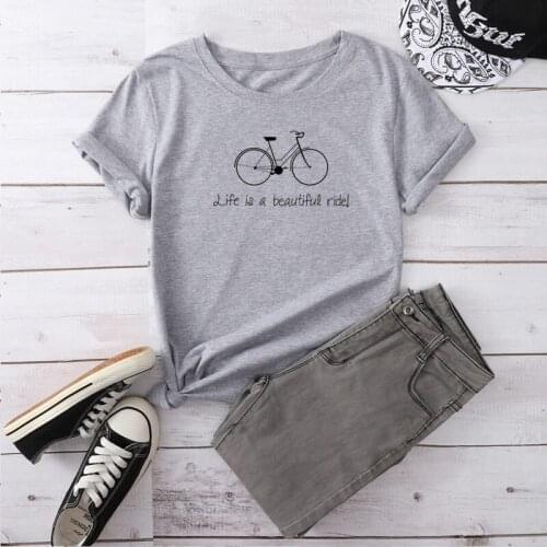 Fashion Bicycle Printed Tee Woman Short Sleeve Top Female T Shirt Casual Summer Woman T Shirt