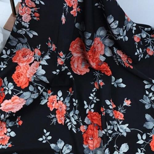 Fashion Peony Flower Stretchy Fabric Dress Skirt DIY Sewing Polyester Material