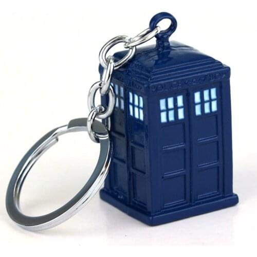 Fashion Movie Dr Blue Police Box Keychain Keyring Men Key Chain Dalek Tardis Police Box Chaveiro Women Men Gift