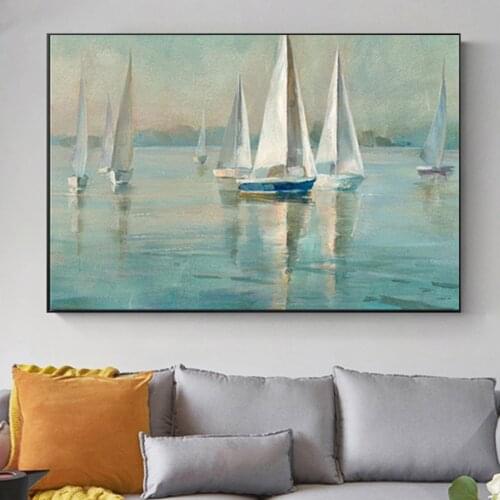Boat Sea Drop-shipping Modern Wall Art Canvas Painting Seascape Posters and Prints Nordic Wall Art Picture for Living Room