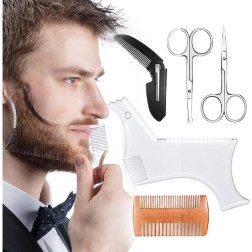 Hair Growth Beard Styling Beard Care Set Beard Shaping Template Comb Barber Tool Beard Styling Comb Scissors Mens Beard Tool