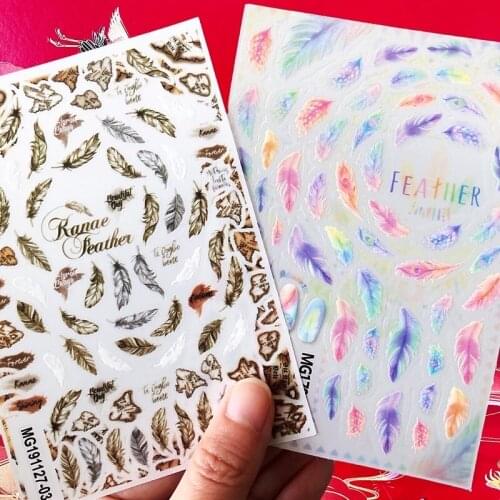 Newest feather 3d nail stickers back glue Adhesive Stickers Nail Art Decoration MG44