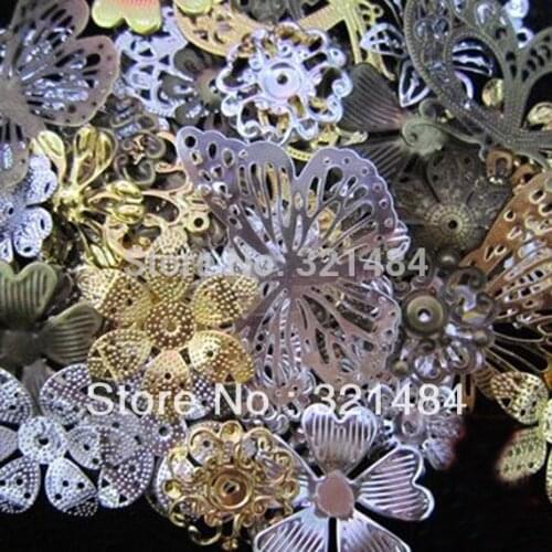 Wholesale 1000pcs mixed size shapes mixed colors metal Filigree Wrap Flower Beads Jewelry DIY Findings Accessories