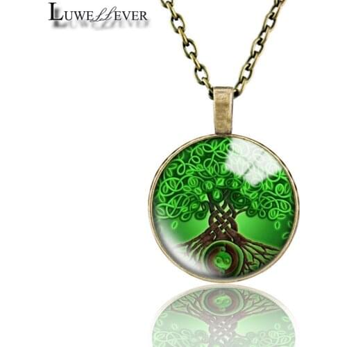 Tree Of Life Necklace 714 25mm Bronze 30mm Wood Rhinestone Double-sided Moon Round Glass Pendant For Women Gift