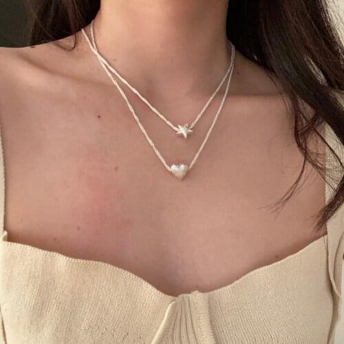 Heart Star Pendant Necklace For Women Snake Chain Choker Necklaces Silver Plated Simple Trendy Jewelry Wedding Accessories Gifts