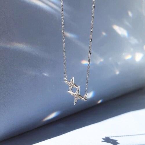 Fashion Korean Crystal Double Clover Necklace for Women Cubic Zirconia Pendants Necklaces Original Brand Jewelry Z417