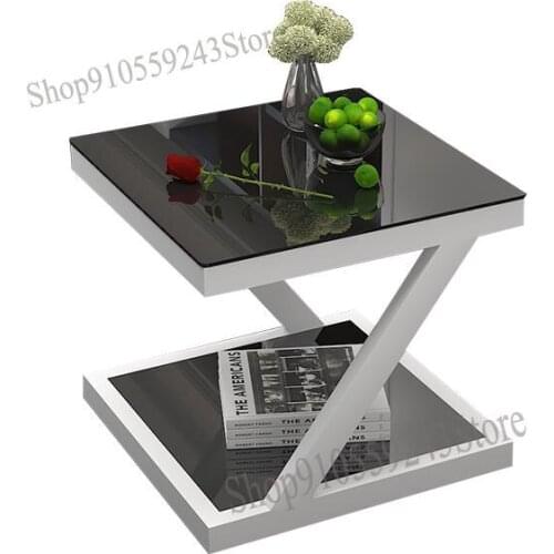 Simple And Modern Side Table Tempered Glass Iron Art Small Coffee Table Mini Square Table Living Room Side Table Sofa Corner Tab