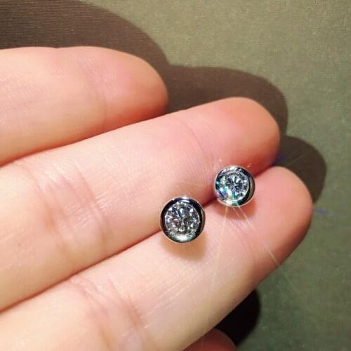 Luxury Female Crystal Round Zircon Stone Earrings 925 Sterling Silver Stud Earrings For Women Vintage Small Wedding Earrings