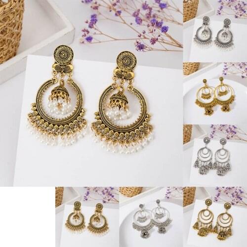 Antique Bohemian Bell Tassel Pendant Earrings For Women Girls Fashion Boho Geometric Charms Stud Ear Jewelry Party Gifts