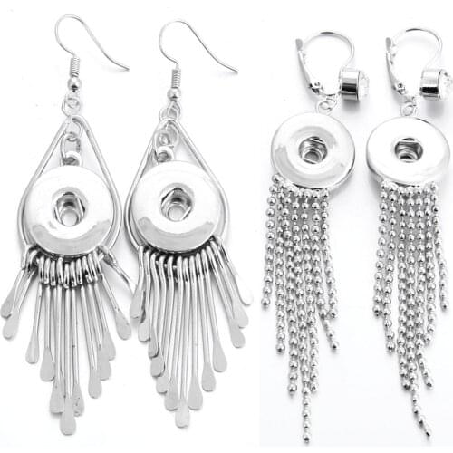New Snap Jewelry Snap Buttons Earrings with Long Tassels Fit 18mm Button Copper Metal Dangle Earring for Women Girls
