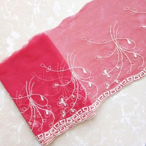 20meters Red Mesh Tulle Flower Embroidered Mesh Lace Ribbon for Bra Curtain Table Clothing Laces Fabric DIY Sewing 17cm Width