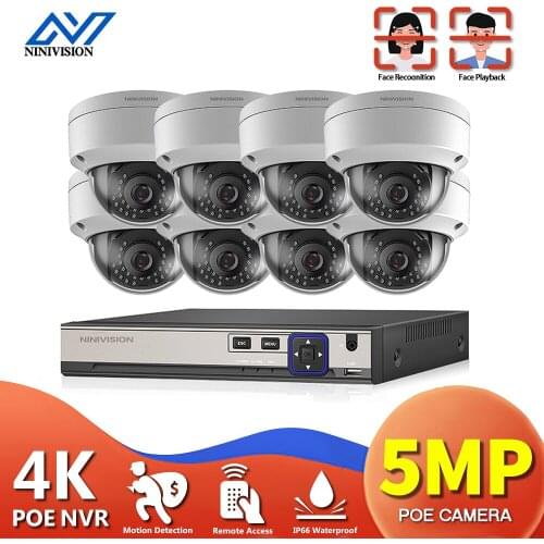 NINIVISION 4K NVR 5MP H.265+ Super HD PoE Network Video Security System 8pcs IP66 Outdoor POE IP Cameras Kit
