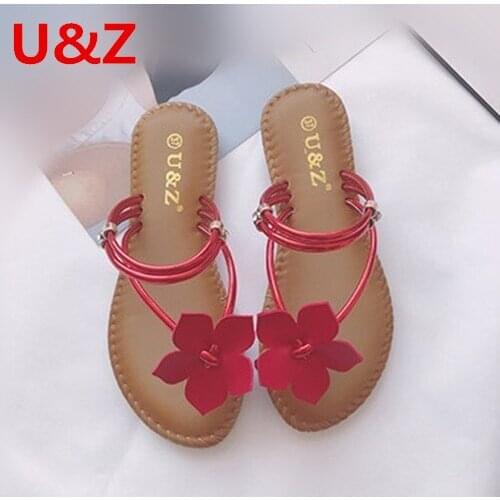 New Summer women beach sandals on Vacation White/Black,Holiday slippers beach flats 5 leaves flowers soft slippers Red/Silver