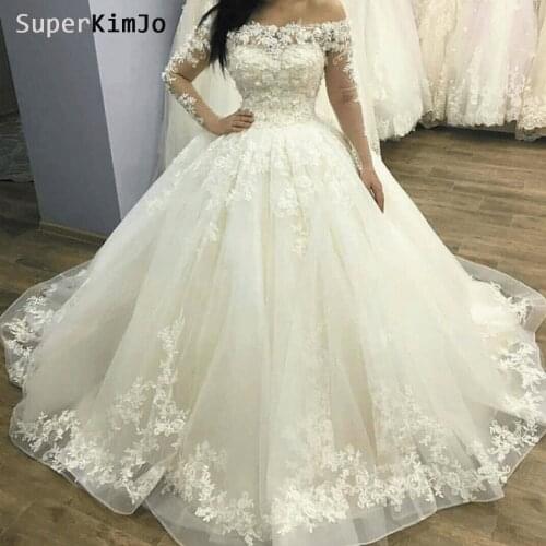 SuperKimJo Robe De Mariee 3D Flowers Lace Applique Boho Wedding Dresses 2019 Ivory Luxury Princess Bridal Ball Gown