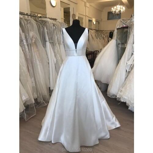 Real Made Wedding Dresses Ball Gown V Neck Backless With Pockets Bridal Gowns Custom Made Robe De Mariee Vestido De Noiva