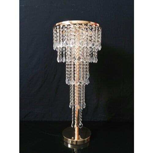 Wedding T Station Decorations Gold Table Centerpiece Flower Stand 5 Tiers Crystal Chandelier with beads strands Wedding Props
