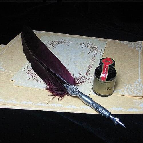 Nature Feather Fountain Vintage Pen with Gift Box 1 Ink 5 Nibs