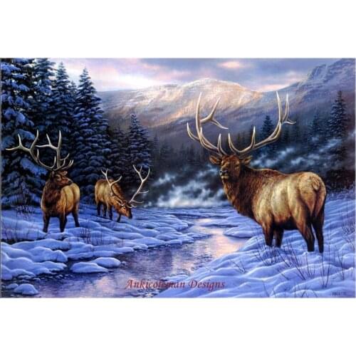Needlework for embroidery DIY French DMC High Quality - Counted Cross Stitch Kits 14 ct Oil painting - Winter Elk
