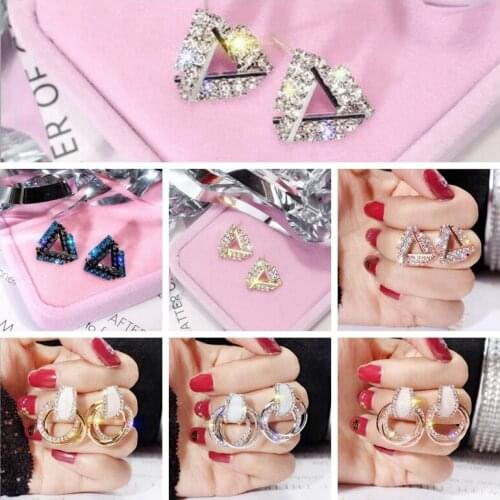 High-Quality Beautiful Geometric Circle-Shaped Crystal Alloy Temperament Fashion Earring Jewelry 1 Pair wk121