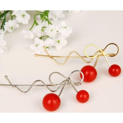 Sweet Women Girls Hair Clip Barrettes Red Cherry Bow Knot Hairpins Twist Hair Ornaments Accessories Fashion Alloy Headdress